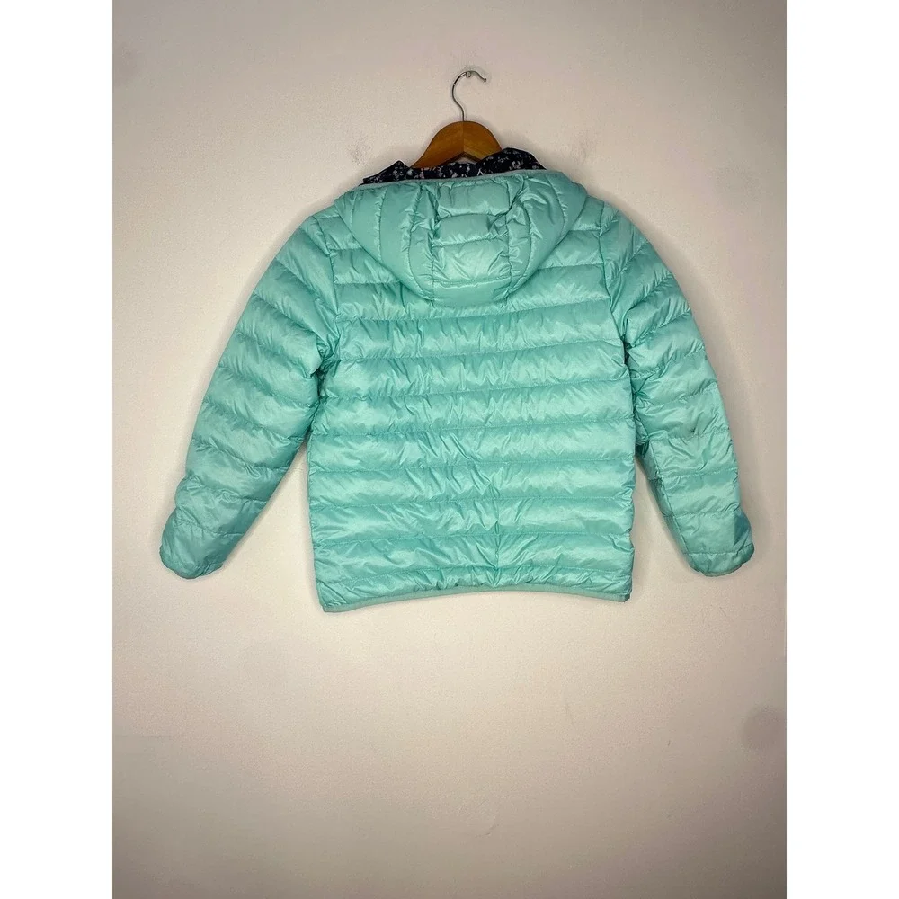 Eddie Bauer Puffer Jacket Girls M 10/12 Teal Down Insulated Hooded Coat 8300W682